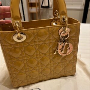 Christian Dior Patent Medium Lady Dior Bag Beige